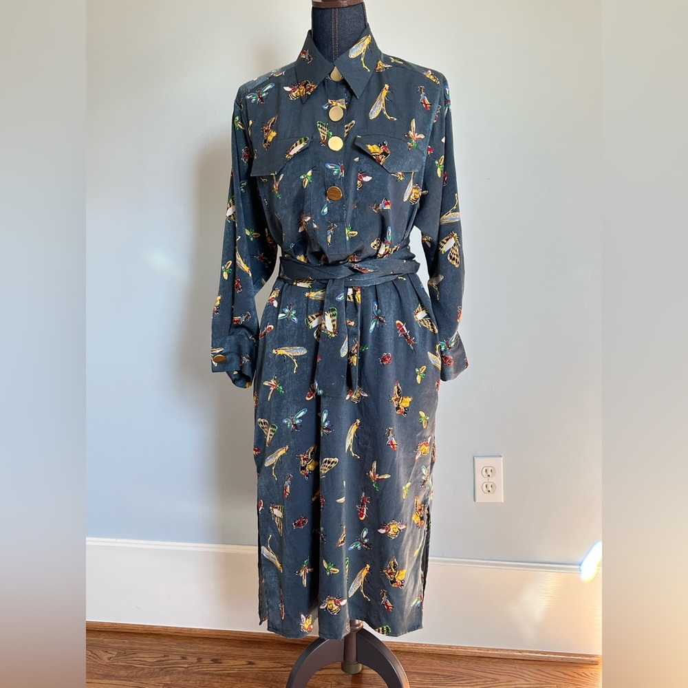 Zara Dark Gray Shirt Dress with Multicolor Butterfly Print
